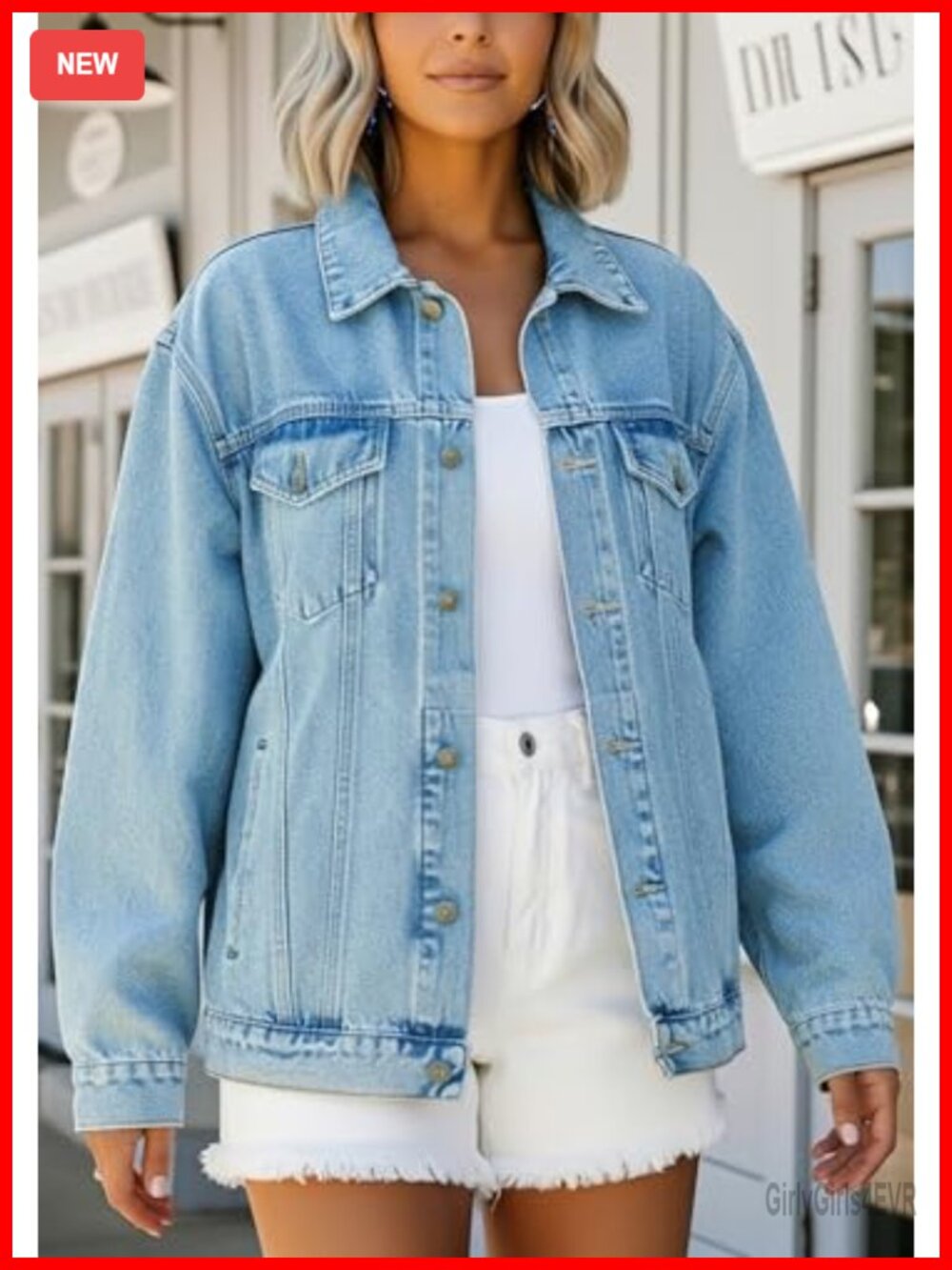 Oversized Boyfriend Denim Jacket Women Button Down Trucker Coat Drop Shoulder - Picture 5 of 6